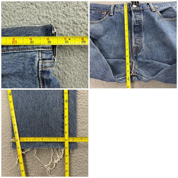 Levis 501 Jeans Mens 34x34 Pants Blue Stonewash Frayed Hem Button Straight Denim - Picture 12 of 12